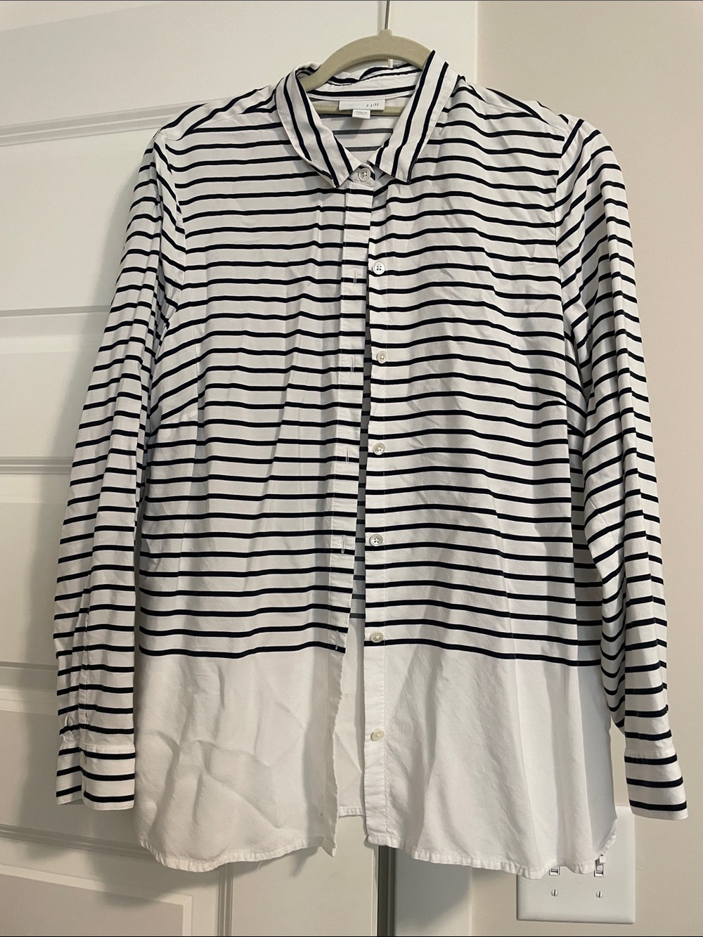 J. Jill White and Black Striped Casual Button-Down Shirt